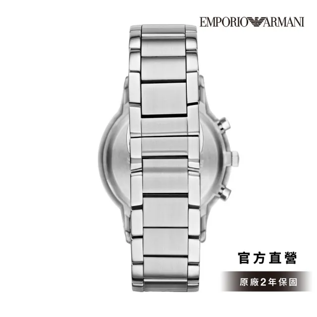 【EMPORIO ARMANI 官方直營】Renato 都會經典湛藍三眼多功手錶 銀色不鏽鋼鍊帶 43MM AR2448