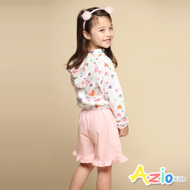 【Azio Kids 美國派】女童 短褲 草莓刺繡木耳邊純色休閒短褲(粉)