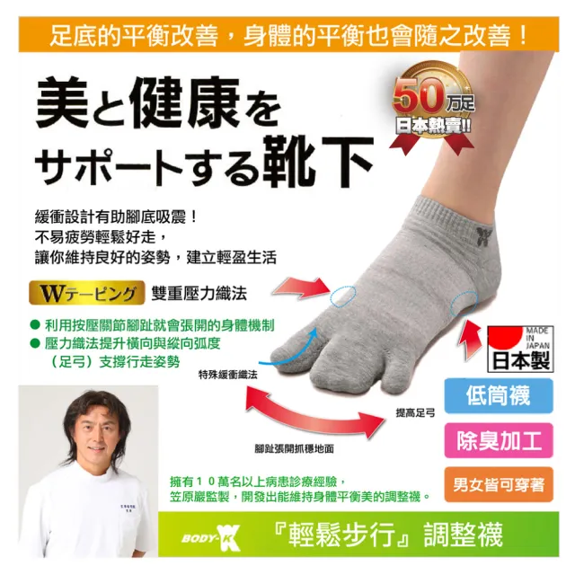 【BODY-K】拇指外翻 笠原巖老師研發 健康調整襪 腳踝襪1雙(日本專利 拇指 腳趾 外翻 加壓 男襪 女襪)