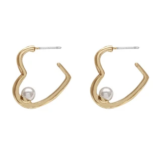 【00:00】韓國設計S925銀針簡約愛心線條珍珠耳環