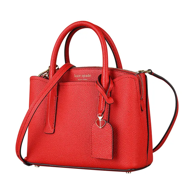 【KATE SPADE】Kate Spade MARGAUX金字LOGO荔枝紋牛皮拉鍊手提斜背包(小/辣椒紅)