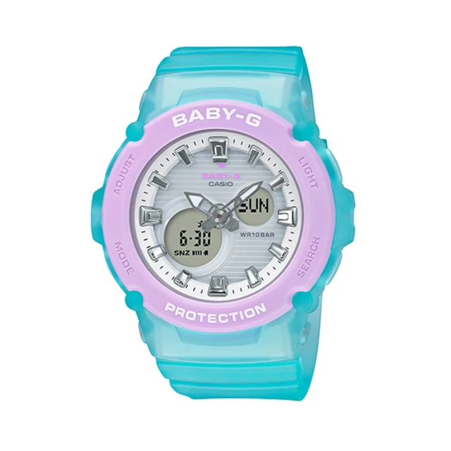 CASIO 卡西歐 BABY-G 海洋風格系列/霓虹照明/42mm/湖水綠x紫(BGA-270-2A)