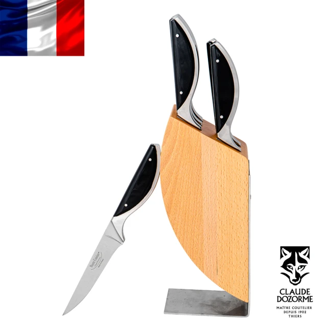 【Claude Dozorme】Haute cuisine系列-壓克力黑握柄牛排刀6件組(含造型刀架)