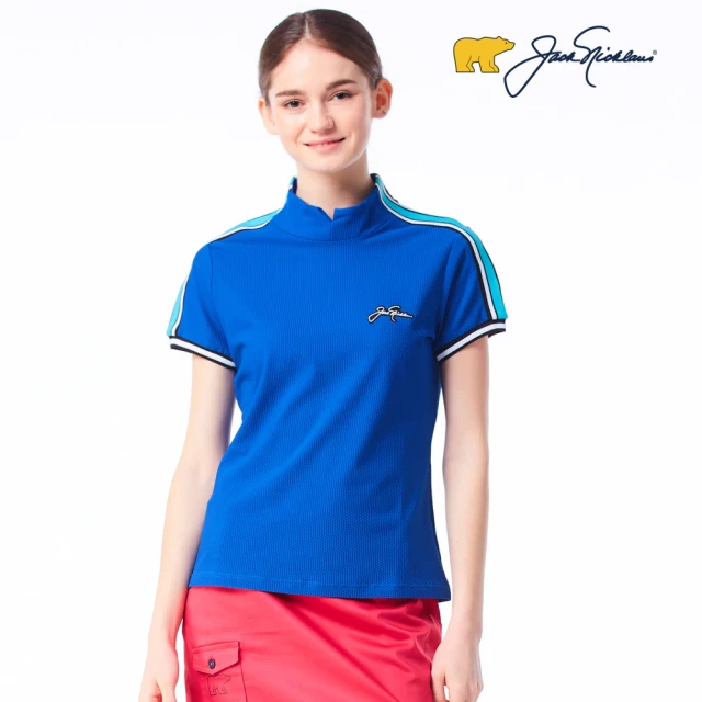 【Jack Nicklaus 金熊】GOLF女款蜂巢布料彈性吸濕排汗POLO衫/高爾夫球衫(藍色)