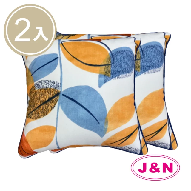 【J&N】花浪印花滾條抱枕45*45-藍色(2入/1組)