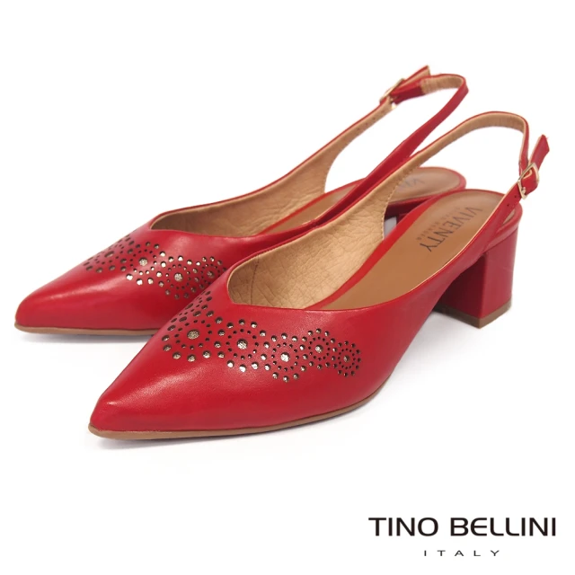 TINO BELLINI 貝里尼 巴西進口幾何花朵全真皮後釦帶中跟鞋F1V0009(紅)