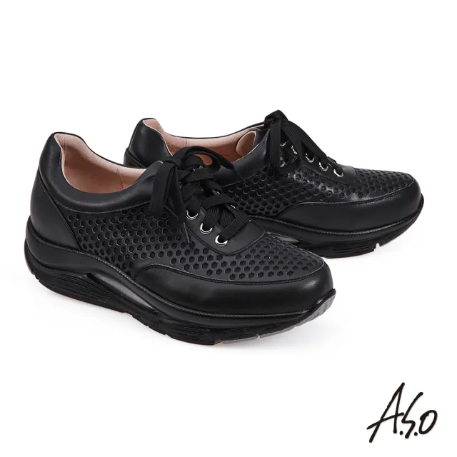 【A.S.O 阿瘦集團】機能休閒 3D超動能閃色沖孔氣墊休閒鞋(黑)