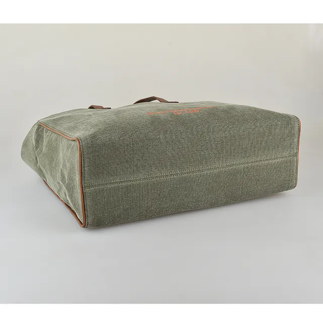 【GOLDEN GOOSE】GOLDEN GOOSE California字母LOGO帆布肩背斜背包托特包(軍綠/橘字)