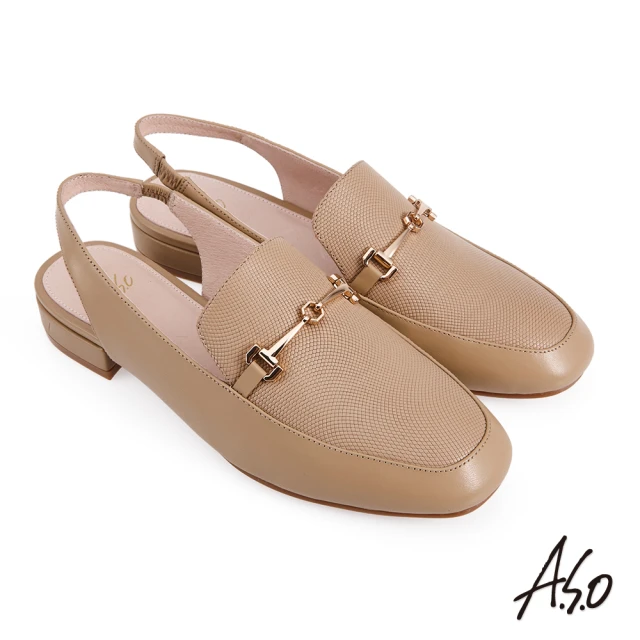 【A.S.O 阿瘦集團】時尚流行 親膚嚴選壓紋質感低跟樂福鞋(卡其)