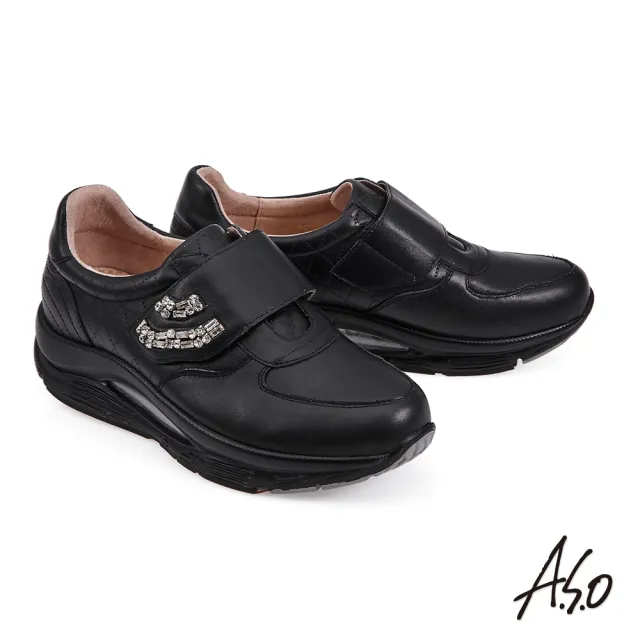 【A.S.O 阿瘦集團】機能休閒 3D超動能耀眼縫鑽氣墊休閒鞋(黑)