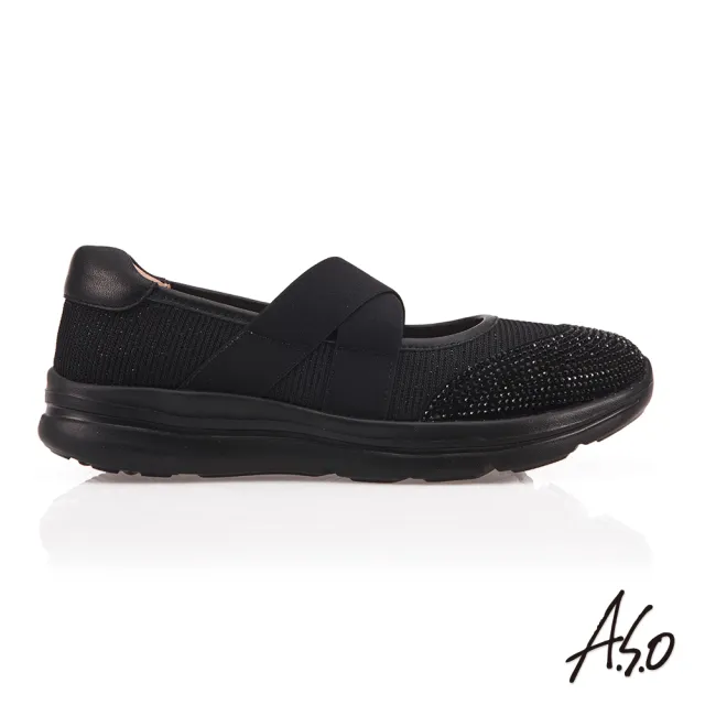 【A.S.O 阿瘦集團】機能休閒 萬步健康氣墊鞋 芭蕾舞娃娃鞋(黑)