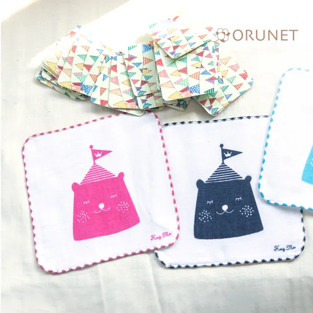 【Orunet】王冠熊小方巾(天空藍色 / 深藍色 / 桃紅色)