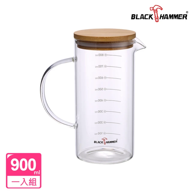 【BLACK HAMMER】多功能竹木刻度玻璃水瓶900ml(任選)