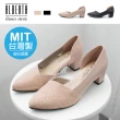 【Alberta】MIT台灣製 4cm跟鞋 優雅氣質金蔥 皮革拼接尖頭粗跟鞋 OL上班族 婚禮鞋