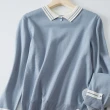 【MsMore】時尚拼接長袖翻領撞色條紋假兩件針織上衣#110181現貨+預購(藍色)