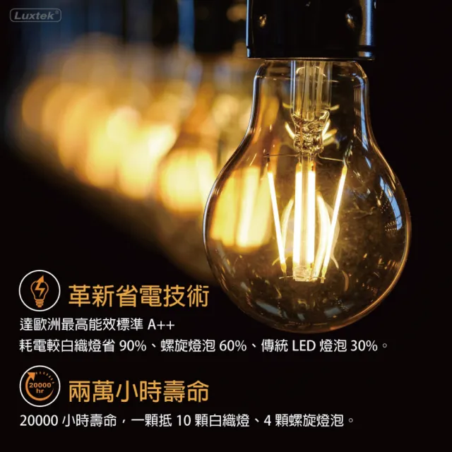 【Luxtek樂施達】買四送一  LED霧面球型燈泡 全電壓 6.5W E27 黃光 10入(燈絲燈 仿鎢絲燈 同9W LED燈)
