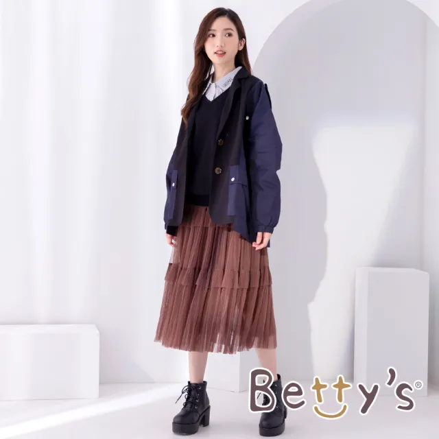 【betty’s 貝蒂思】設計款西裝領拼接休閒外套(深藍)