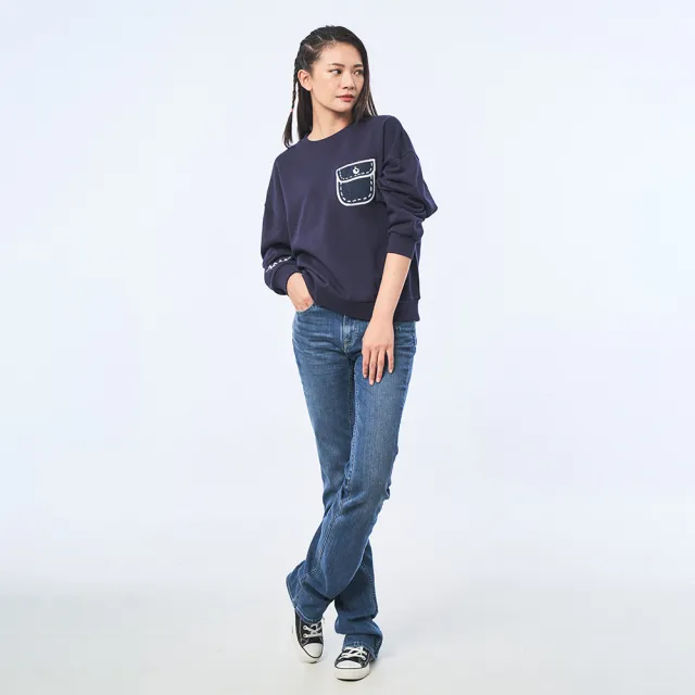 【Lee】女裝 長袖厚T / 手繪口袋 星夜藍 季節性版型 / 101+ 系列(LL210357ANJ)