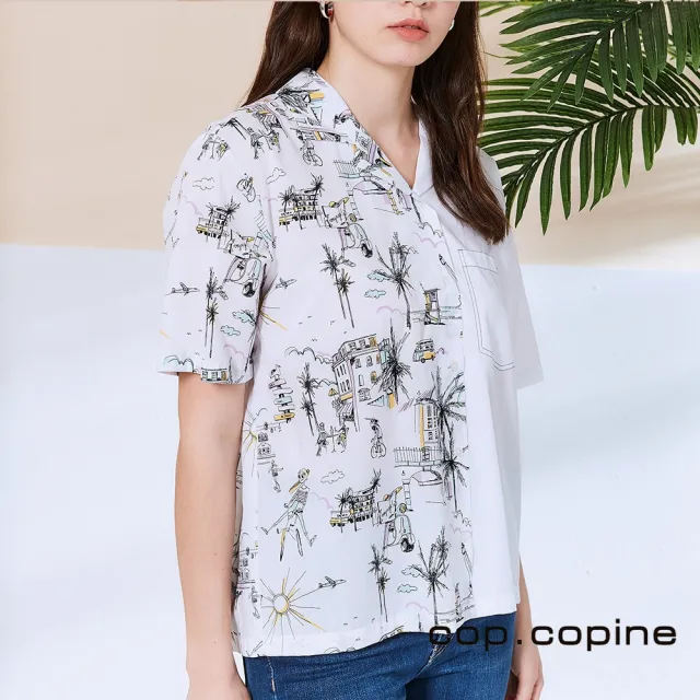 【ICHE 衣哲】Cop.Copine 法國原裝進口插畫印花後開衩設計造型襯衫
