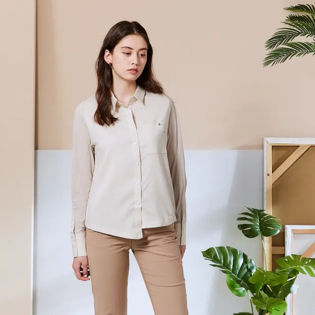 【ICHE 衣哲】Cop.Copine 法國原裝進口不規則落肩拼接造型襯衫上衣