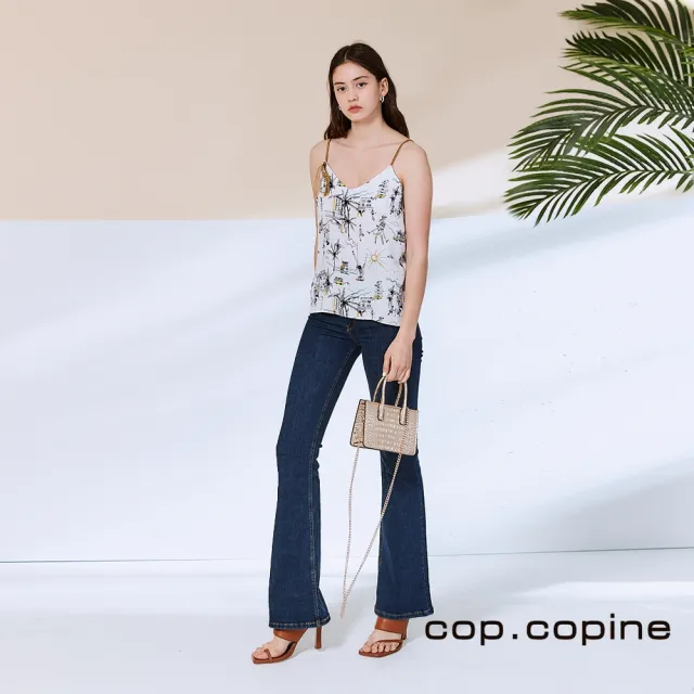 【ICHE 衣哲】Cop.Copine 法國原裝進口細肩印花造型上衣-椰奶白