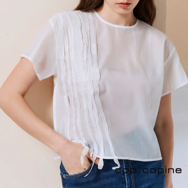 【ICHE 衣哲】Cop.Copine 法國原裝進口紡紗透視感造型上衣-兩穿-珍珠白