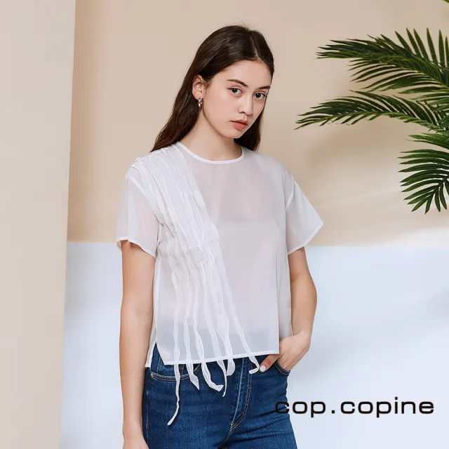 【ICHE 衣哲】Cop.Copine 法國原裝進口紡紗透視感造型上衣-兩穿-珍珠白