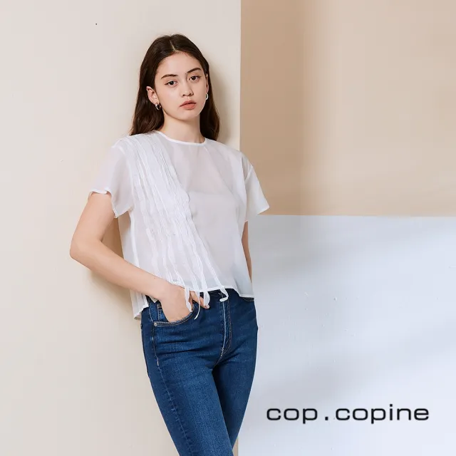 【ICHE 衣哲】Cop.Copine 法國原裝進口紡紗透視感造型上衣-兩穿-珍珠白