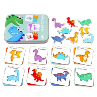 【Jigsaw】兒童早教英文學習木製鐵盒配對遊戲/玩具-恐龍世界(益智玩具/兒童早教/配對)