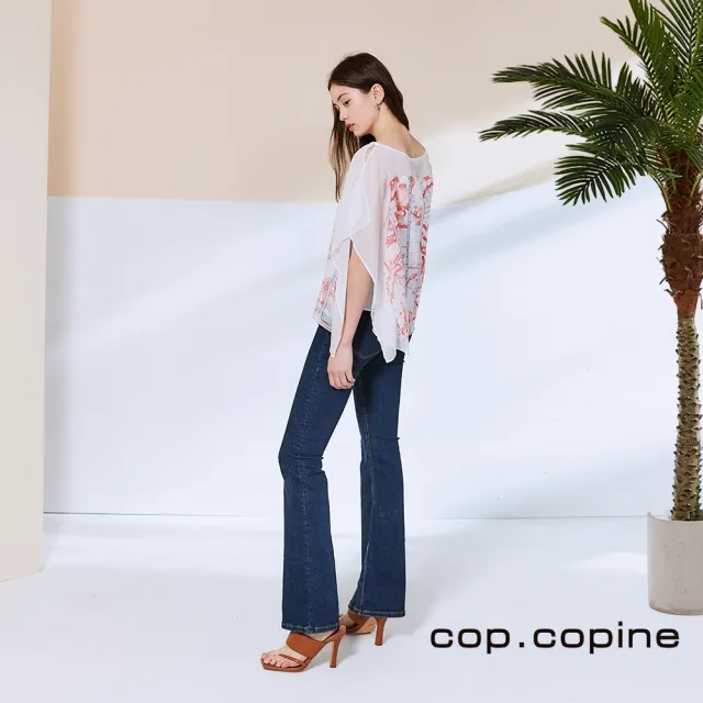 【ICHE 衣哲】Cop.Copine 法國原裝進口不對稱設計印花造型上衣-珍珠白