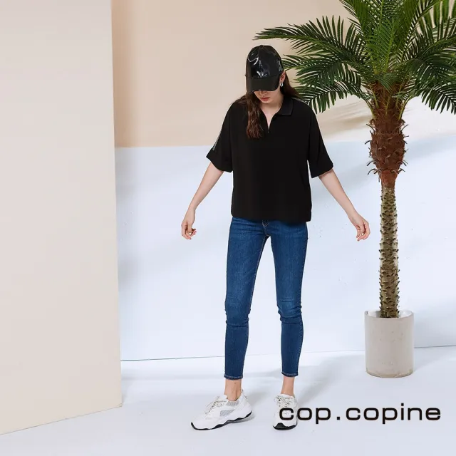 【ICHE 衣哲】Cop.Copine 法國原裝進口銀飾拉鍊設計造型上衣-曜黑