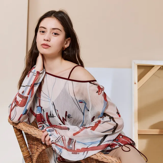 【ICHE 衣哲】Cop.Copine 法國原裝進口印花微透視感造型上衣