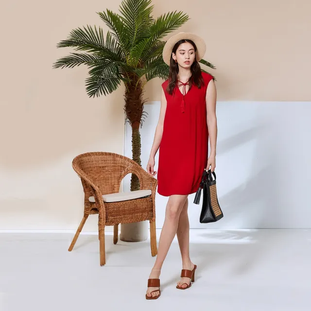 【ICHE 衣哲】Cop.Copine 法國原裝進口簡約流蘇綁帶造型洋裝