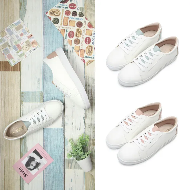 【FUFA Shoes 富發牌】秘密時光休閒鞋-白綠/白粉 1CW63(女鞋/女休閒鞋/小白鞋/便鞋)