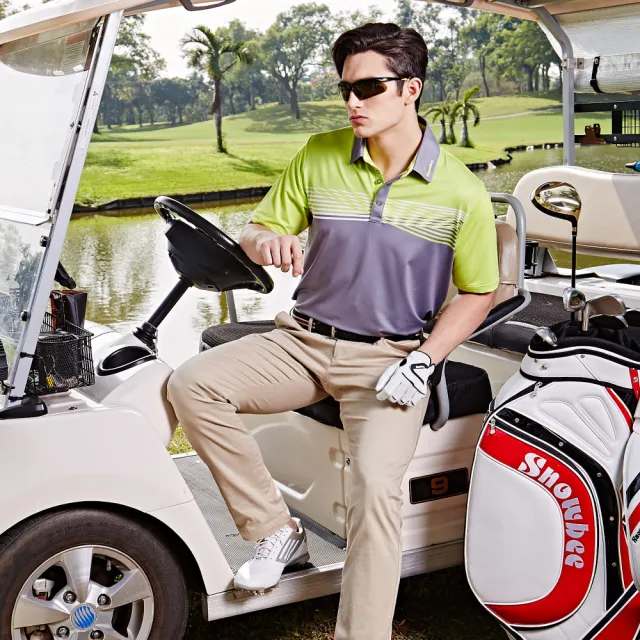 【Snowbee 司諾比】男款雙色線條交叉短袖Polo衫(高爾夫球衫 高爾夫球衣 高球上衣)
