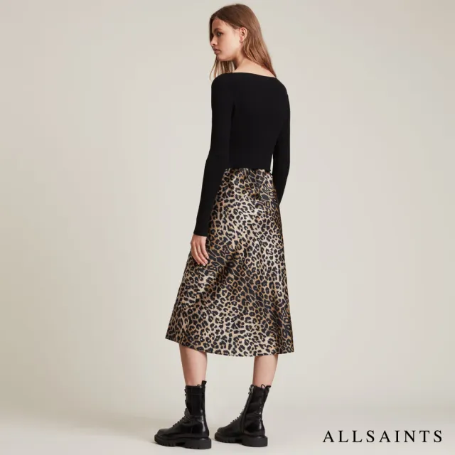 【ALLSAINTS】HERA 率性豹紋兩件式中長版連身裙-常規版型 WD220U(修身版型)