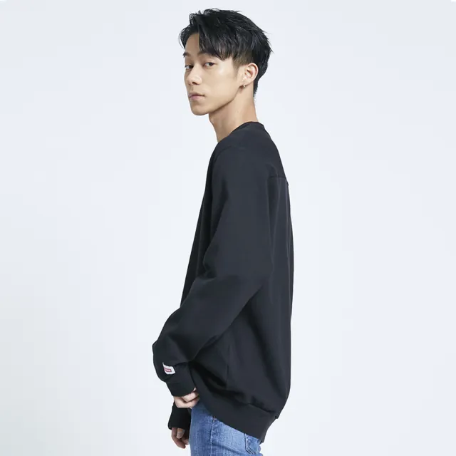 【EDWIN】男裝 BOX繡花厚長袖T恤(黑色)
