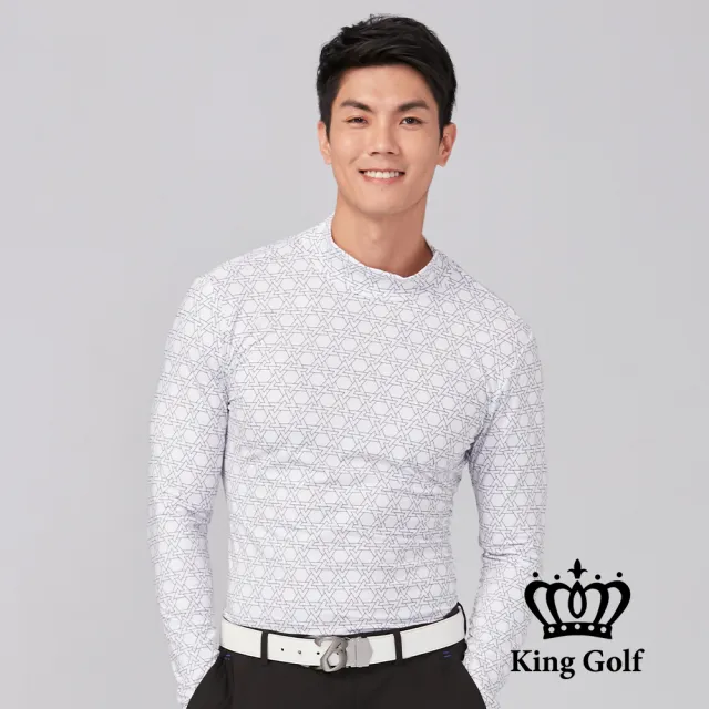 【KING GOLF】速達-膠標LOGO三角幾何刷毛款長袖內搭高領衫(白色)