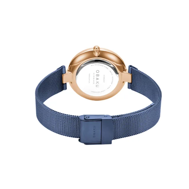 【OBAKU】渦旋幾何時尚腕錶-藍X玫瑰金(V256LXVLML)