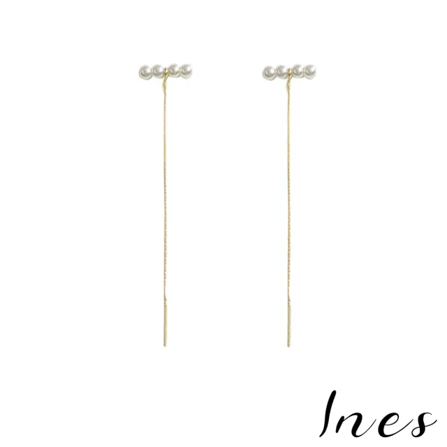 【INES】韓國設計925銀針復古珍珠長流蘇造型耳環