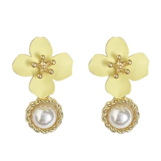 【INES】韓國設計925銀針法式復古花朵甜美珍珠造型耳環(2色任選)