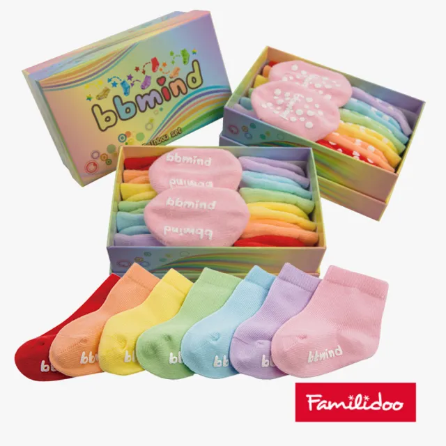 【Familidoo 法米多】bbmind 彩虹寶寶襪7入禮盒(春夏款嬰兒襪禮盒 台灣製)