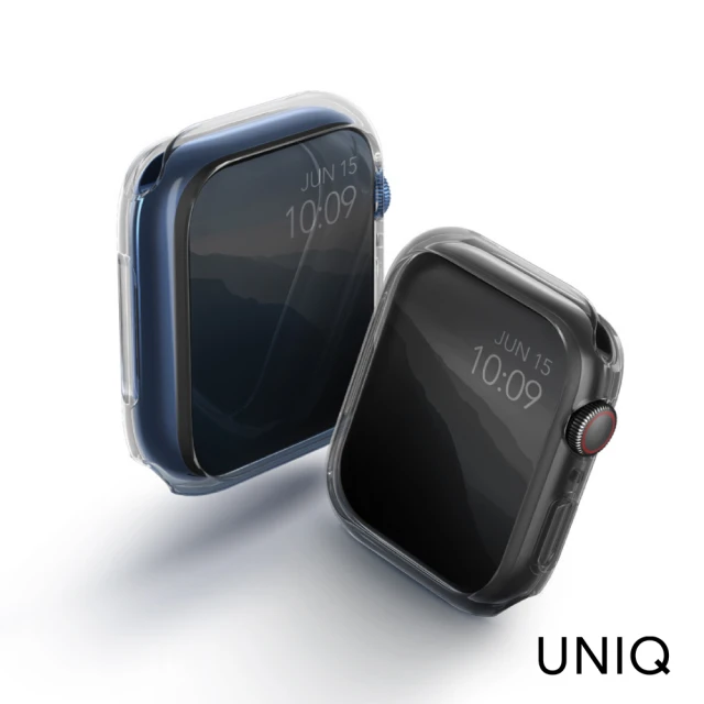 UNIQ Apple Watch 8/7 45mm Glase 輕薄透明防撞保護框(2入組透+透黑)