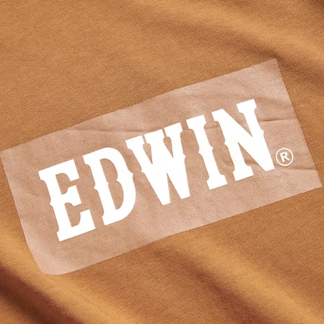 【EDWIN】女裝 BOX LOGO長袖T恤(黃褐色)