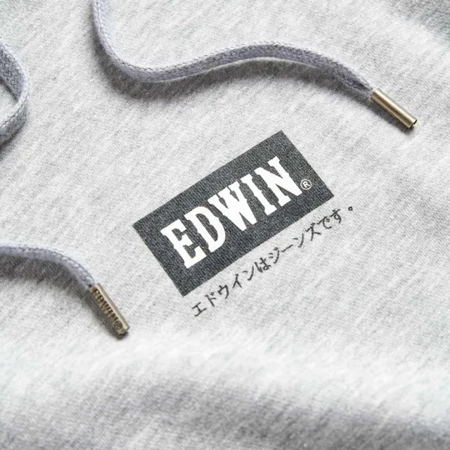 【EDWIN】女裝 BOX LOGO長袖連帽T恤(淺灰色)