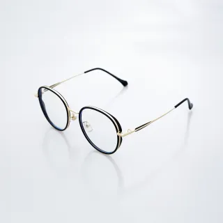 【ASLLY】LO1050金箔黑巧夾心圓框濾藍光眼鏡