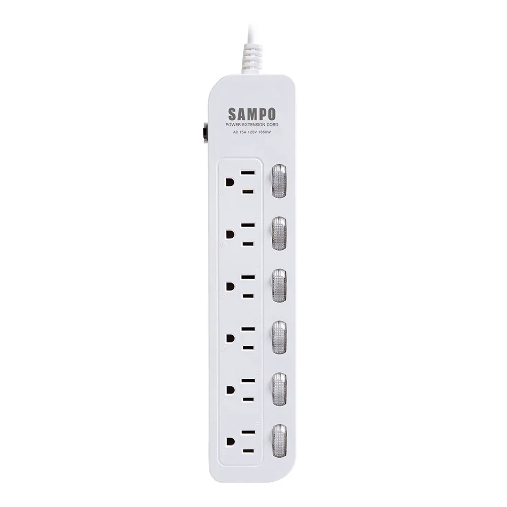 【SAMPO 聲寶】六開六插電源延長線 6尺(EL-W66R6)