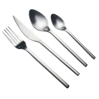 【YU Living 信歐傢居】銀色霧面不鏽鋼餐具組4件套(4件一組/銀色/刀叉湯匙)