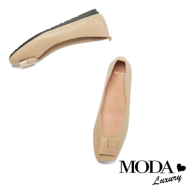 【MODA Luxury】時尚雙色方釦全真皮方頭低跟鞋(綠)