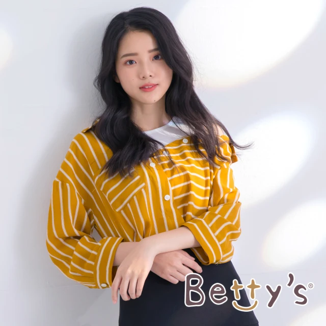 【betty’s 貝蒂思】不規則設計條紋雪紡襯衫(土黃色)